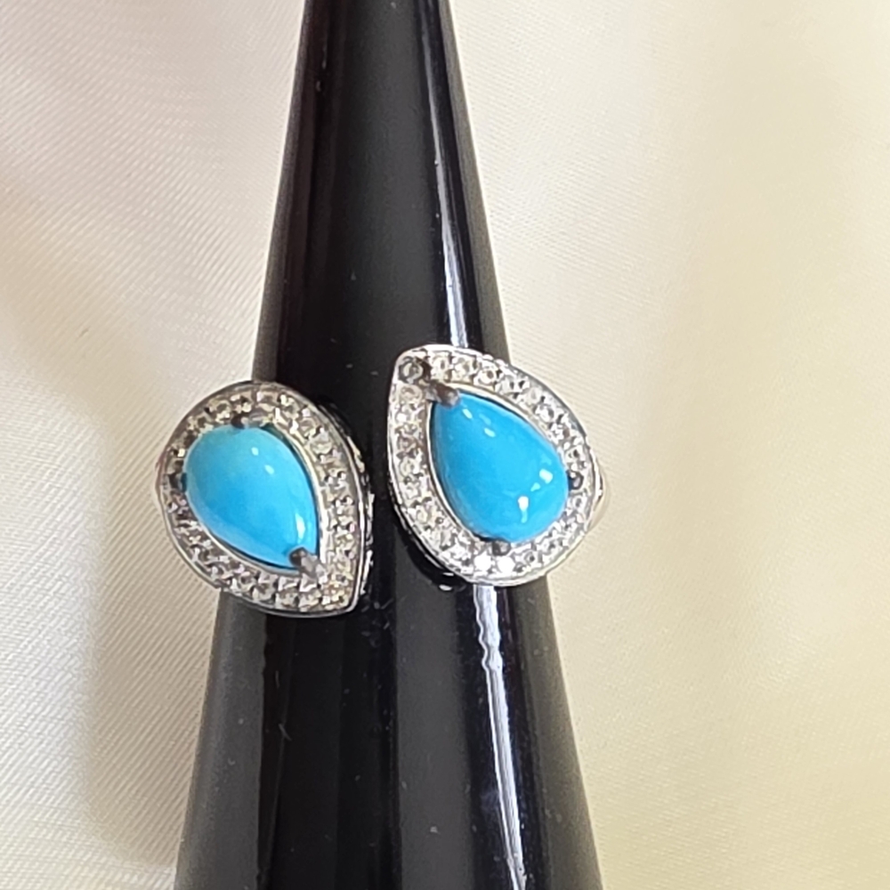 Arizona Sleeping Beauty Turquoise, White Zircon Plat. Over Sterling Silver Ring